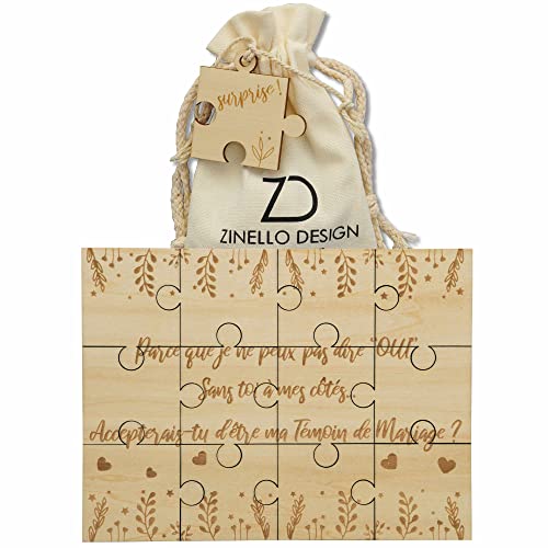 ZINELLO DESIGN - Puzzle aus Holz, Willst du mein Zeuge sein, originelle und personalisierte Geschenkidee, um Ihre Anfrage für Ihre Hochzeit zu machen, ungewöhnliche Ankündigung EVJF (ohne Rahmen) von Zinello Design