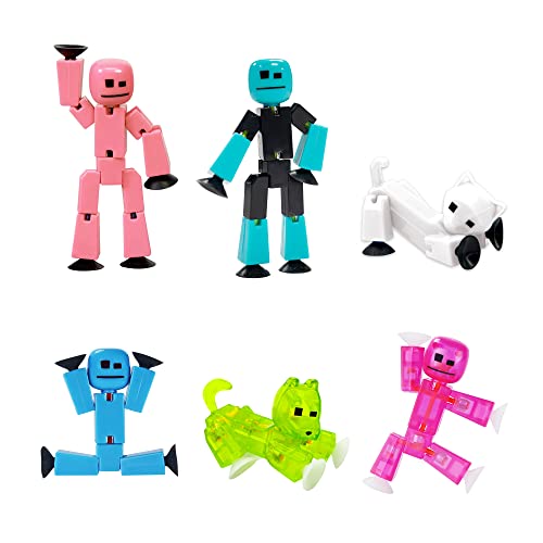 Zing Stikbot Family Pack, Set mit 4 Stikbots, 1 Srtikbot Katze und 1 Stikbot Hund, Sammel-Actionfiguren, Create Stop Motion Animation von Zing