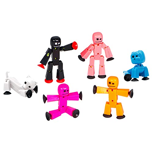 Zing Stikbot Family Pack, Set mit 4 Stikbots, 1 Srtikbot Katze und 1 Stikbot Hund, Sammel-Actionfiguren, Create Stop Motion Animation von Zing