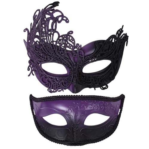 Zinniday Lila Maskerade Maske für Paare – 2 Stück 1950er Vintage Ball Spitze Maske für Männer Frauen Königliche antike venezianische Augenmasken Abschlussball Paare Karneval Halloween Renaissance Zinniday Lila Maskerade Maske für Paare – 2 Stück 1950er Vintage Ball Spitze Maske für Männer Frauen Königliche antike venezianische Augenmasken Abschlussball Paare Karneval Halloween Renaissance von Zinniday