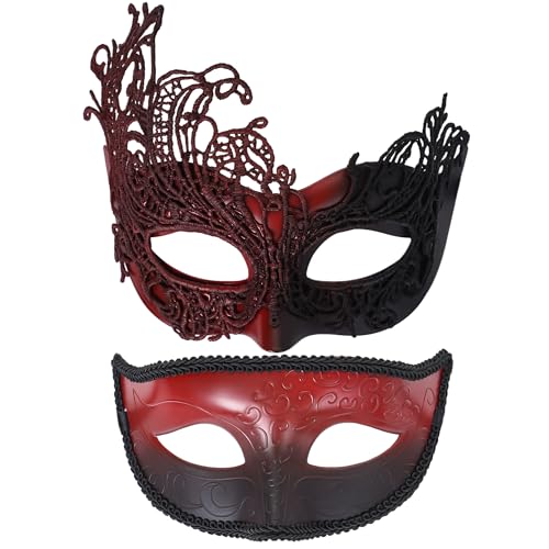 Zinniday Masken-Set für Paare, elegante rot-schwarze venezianische Party-Spitzenmaske, antikes Kostüm, Augenmasken für Damen, Herren, Ball, Abend, Abschlussball, Karneval, Halloween Zinniday Masken-Set für Paare, elegante rot-schwarze venezianische Party-Spitzenmaske, antikes Kostüm, Augenmasken für Damen, Herren, Ball, Abend, Abschlussball, Karneval, Halloween von Zinniday