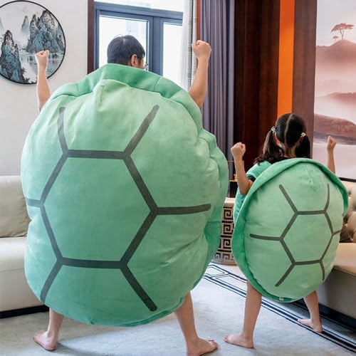 Turtle Power Shell, riesiges Schildkrötenkissen, tragbar, tragbar, Schildkrötenmuschel-Kissen, lustiges Cosplay-Plüschspielzeug, Geschenk für Kinder und Erwachsene (grün, 100cm) von Zinsale