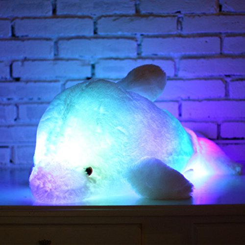 Zinsale 7 Farbwechsel LED aufhellen Gefülltes Delphin Spielzeug Plüsch Kissen Plüschtiere Nachtlicht (Blau, 30cm) von Zinsale