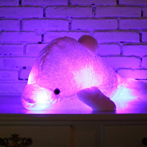 Zinsale 7 Farbwechsel LED aufhellen Gefülltes Delphin Spielzeug Plüsch Kissen Plüschtiere Nachtlicht (Rosa, 30cm) von Zinsale