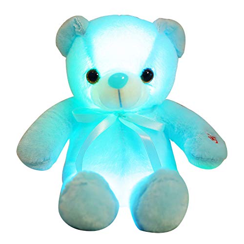 Zinsale Kuschel Bär Stoffspielzeug 7 Farben Licht Ändern Bär Plüsch Spielzeug Kissen LED Leucht Nacht Licht für Kinder schlafen (Blue) von Zinsale