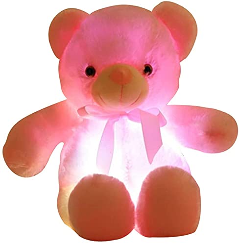 Zinsale Kuschel Bär Stoffspielzeug 7 Farben Licht Ändern Bär Plüsch Spielzeug Kissen LED Leucht Nacht Licht für Kinder schlafen (Pink) von Zinsale
