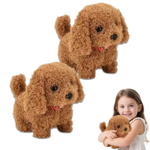 2PCS Hund Spielzeug Kinder, Roboter Hund Realistic Robot Puppy Realistischer Roboter Welpe, Roboterhund der Läuft Bellt und Wedelt mit dem Schwanz, Spielzeug Geschenk Junge Mädchen (Teddy) von Zinueen