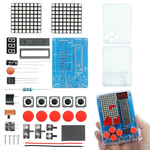 DIY Lernbaukästen, Experimentierkästen Elektronik Bausatz zum Löten, Handheld Game Console mit 4 Spielen, Spiele für elektronische Löten Praxis und Lernen, Acryl-Gehäuse und Handheld-Größe von Zinueen