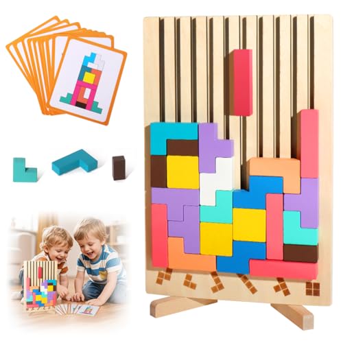 Tetris Holzspiel, Montessori Spielzeug ab 3 Jahre, Holzpuzzle 3D Puzzle, Holz Tetris Montessori, Intelligenzspiel, Geometrische Blöcke, Geschenk für Kinder von Zinueen