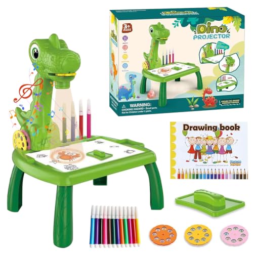 Zeichenprojektor für Kinder - Zeichenprojektor, Malroboter und Spirograph in Einem, 48 Motive, Skizzenbuch, Stickerbuch & farbige Stifte, Spirograph Kinder ab 8 (Grün) von Zinueen