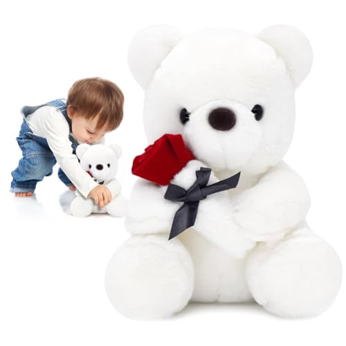 Zinueen Teddybär, Kuscheltier, Rosen Teddybär, Valentinstagsgeschenk für die Freundin, Weiche Plüschbären für Weihnachten, Geburtstag, Muttertag (23CM Weiß) von Zinueen