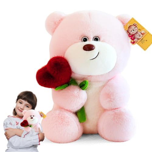 Zinueen Teddybär, 23 cm Kuscheltier, Rosen Teddybär, Valentinstagsgeschenk für die Freundin, Weiche Plüschbären für Weihnachten, Geburtstag, Muttertag (Rosa) von Zinueen