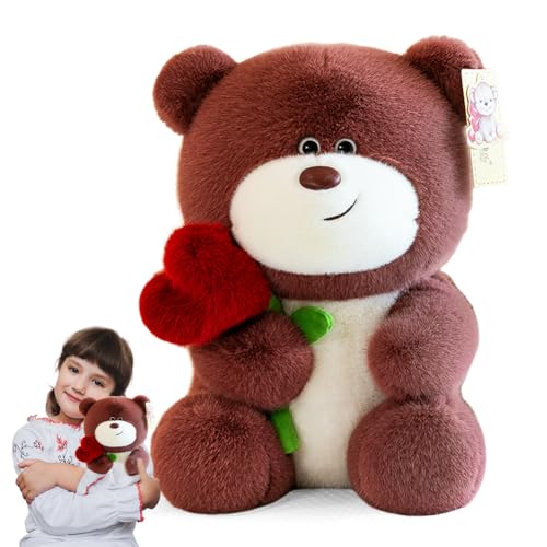Zinueen Teddybär, 23 cm Kuscheltier, Rosen Teddybär, Valentinstagsgeschenk für die Freundin, Weiche Plüschbären für Weihnachten, Geburtstag, Muttertag (Rotbraun) von Zinueen