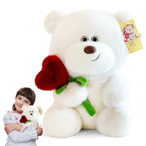 Zinueen Teddybär, 23 cm Kuscheltier, Rosen Teddybär, Valentinstagsgeschenk für die Freundin, Weiche Plüschbären für Weihnachten, Geburtstag, Muttertag (Weiß-1) von Zinueen