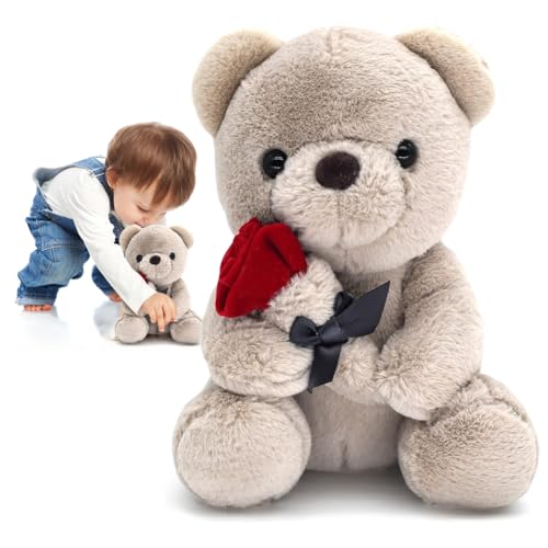 Zinueen Teddybär, Kuscheltier, Rosen Teddybär, Valentinstagsgeschenk für die Freundin, Weiche Plüschbären für Weihnachten, Geburtstag, Muttertag (23CM Braun) von Zinueen