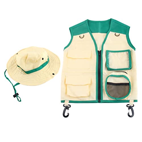 Zisemeil Kids Explorer Kostümset, Weste und Hut mit Taschen für Explorer -Kit Im Freien, Abenteuer, Safari, Angeln, Wandern, Camping, Rollenspiel (green) von Zisemeil