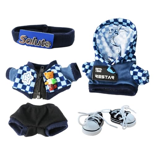 Tuch für Puppe, 5-teiliges blaues Streetwear-Outfit für 17 cm (keine Puppe) - trendiges blau abgestimmtes Set + Stirnband + Schal + Jacke & Hose + Segeltuchschuhe von ZitoNebrix