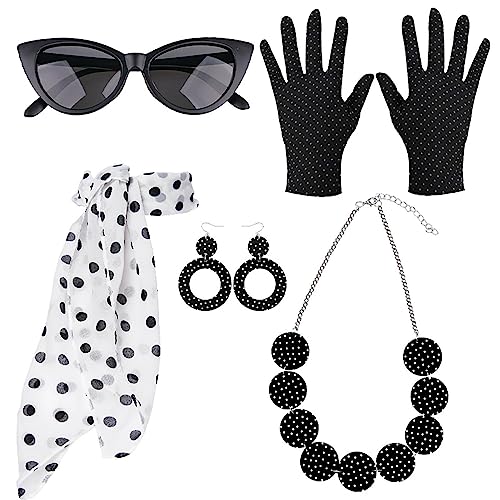50er-Jahre-Kostüm für Damen, 100 g, altes Kleid, Zubehör, Handschuhe, Halskette, Stirnband, 5-teiliges Retro-Disco-Outfit, Party-Outfits für Frauen und Mädchen 50er-Jahre-Kostüm für Damen, 100 g, altes Kleid, Zubehör, Handschuhe, Halskette, Stirnband, 5-teiliges Retro-Disco-Outfit, Party-Outfits für Frauen und Mädchen von Ziurmut