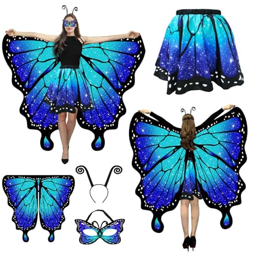 Ziwijity Schmetterlingsflügel-Kostüme für Damen, Halloween-Schmetterlings-Umhang mit Rock, Erwachsene, Feen-Kostüm-Party-Set, grün, Einheitsgröße Ziwijity Schmetterlingsflügel-Kostüme für Damen, Halloween-Schmetterlings-Umhang mit Rock, Erwachsene, Feen-Kostüm-Party-Set, grün, Einheitsgröße von Ziwijity