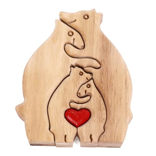 Zixyqol Holzbären-Familienpuzzle, 4 Süße Bären-Kunstpuzzle aus Holz, Exquisites, Warmes Wohndekor, Einweihungsgeschenk, Individuelle Familienname-Skulptur von Zixyqol