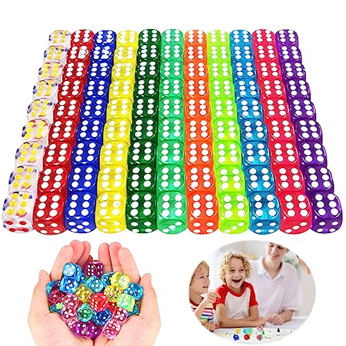 100 Stück Würfel Set, 12mm Transparent Würfel Set, Würfelspiele Tischspiele, Sechsseitiger Würfel, Polyedrisch Würfel Set, Farben Würfel für Kinder Erwachsener Party Zuhause Partyspiel Zubehör von Zkaoai