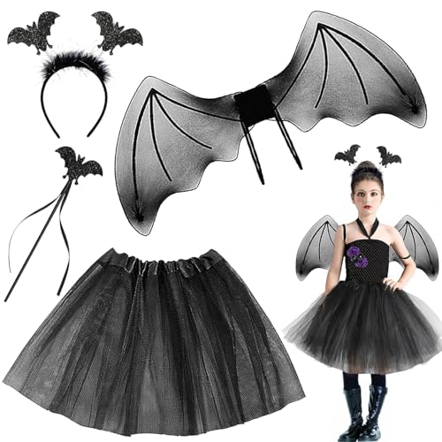 Halloween Fledermaus Kostüm für Kinder Mit Haarreif, Tutu Rock, Flügel und Zauberstab - Mädchen Cosplay Party von Zkaoai