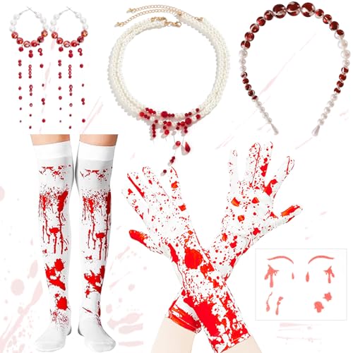 Zkaoai Bloody Gothic Accessoires, Halloween Haarreif Perlen Blut, Blut Handschuhe, Blut Ohrringe, Halloween Blutkette Halskette, Blut Tattoo, Blutsocken, Horror Deko Erwachsene Party Cosplay Zkaoai Bloody Gothic Accessoires, Halloween Haarreif Perlen Blut, Blut Handschuhe, Blut Ohrringe, Halloween Blutkette Halskette, Blut Tattoo, Blutsocken, Horror Deko Erwachsene Party Cosplay von Zkaoai
