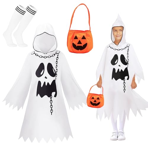 Zkaoai Geister Gespenst Kostüm Kinder, Geister Weiß Umhang Halloween mit Kürbis Tasche, Halloween Geist Geister umhang Kinder kostüm, Halloween Karnevals Geister Kostüm für Jungen und Mädchen (120) Zkaoai Geister Gespenst Kostüm Kinder, Geister Weiß Umhang Halloween mit Kürbis Tasche, Halloween Geist Geister umhang Kinder kostüm, Halloween Karnevals Geister Kostüm für Jungen und Mädchen (120) von Zkaoai