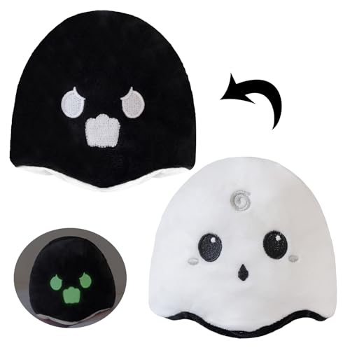 Zkaoai Geister Plüschtier, 10 cm Halloween Geist Plush Toy, Doppelseitige Ausdruckspuppe Leuchtet in der Nacht Niedliches Geister Spielzeug als Halloween Party Dekoration (A) von Zkaoai