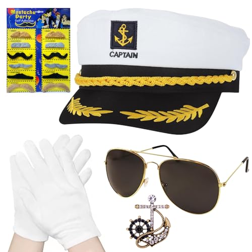 Zkaoai Kapitänsmütze Matrosenmütze, Kapitän Matrosen Kostüm, Kapitänsmütze Kostüm, Marine Mütze, Handschuhe, Sonnenbrille, Kapitän Prop, Abzeichen, Marine Hut für Karneval Mottoparty Partys Cosplay Zkaoai Kapitänsmütze Matrosenmütze, Kapitän Matrosen Kostüm, Kapitänsmütze Kostüm, Marine Mütze, Handschuhe, Sonnenbrille, Kapitän Prop, Abzeichen, Marine Hut für Karneval Mottoparty Partys Cosplay von Zkaoai