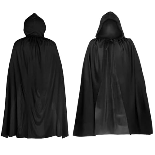 Zkaoai Karneval Schwarz Kapuzenumhang, Schwarzer Umhang mit Kapuze, Karneval Hexe Umhang, Karneval Kostüm mit Karneval Tattoo Aufkleber, Hexe Cosplay Zubehör Erwachsene Kinder Kostüm (140) von Zkaoai