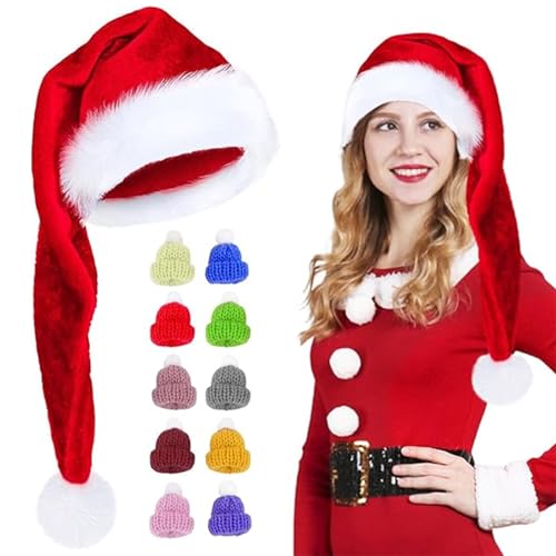 Zkaoai Weihnachtsmütze, Weihnachtsmütze Lang, 75cm Weihnachtsmützen Erwachsene, Nikolausmütze Erwachsene, Rot Plüsch Nikolausmütze mit 10 Stück Mini Weihnachtsmützen Damen Herren Zkaoai Weihnachtsmütze, Weihnachtsmütze Lang, 75cm Weihnachtsmützen Erwachsene, Nikolausmütze Erwachsene, Rot Plüsch Nikolausmütze mit 10 Stück Mini Weihnachtsmützen Damen Herren von Zkaoai