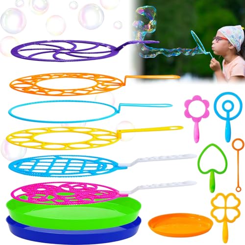 Zkaoai Seifenblasen Set, 14 Stücke Seifenblasen Blase, Bubble Maker Spiele, Seifenblasen Blase Zauberstab Einstellen, Seifenblasen Blasringe, Große Seifenblasenstäbe mit Tablett für Kindergeburtstag von Zkaoai