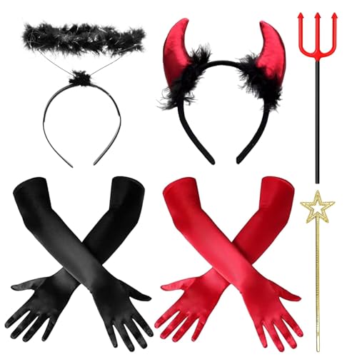 Teufel Karneval Kostüm Damen, Kostüm Damen Engel und Teufel, Teufel Hörner Haarreif, Teufelsdreizack, Heiligenschein Schwarz, Gold Zauberstab, Lange Handschuhe Damen, Karneval Kostüm Accessoires Teufel Karneval Kostüm Damen, Kostüm Damen Engel und Teufel, Teufel Hörner Haarreif, Teufelsdreizack, Heiligenschein Schwarz, Gold Zauberstab, Lange Handschuhe Damen, Karneval Kostüm Accessoires von Zkaoai