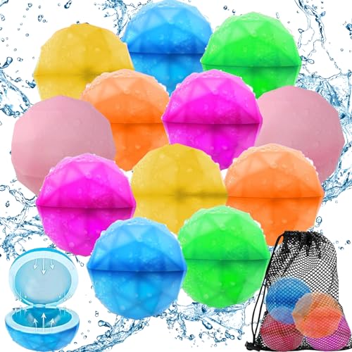 12 Stück Wasserbomben Wiederverwendbar, Schnellfüller Wasserbomben Silikon Spritzbälle mit Mesh Bag, Wiederverwendbare Wasserbomben, Outdoor Wasserspielzeug im Sommer für Kinder, Erwachsene 12 Stück Wasserbomben Wiederverwendbar, Schnellfüller Wasserbomben Silikon Spritzbälle mit Mesh Bag, Wiederverwendbare Wasserbomben, Outdoor Wasserspielzeug im Sommer für Kinder, Erwachsene von Zkaoai