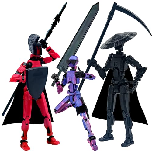 (Montage abgeschlossen) T13 Action Figur Set, 3D gedruckte Action Figuren, Dummy 13 Action Figur, Titan 13 Action Figur, für Sammler Desktop Dekorationen (3PCS - Red/Black/Laser Purple) von Zkgiftsdz