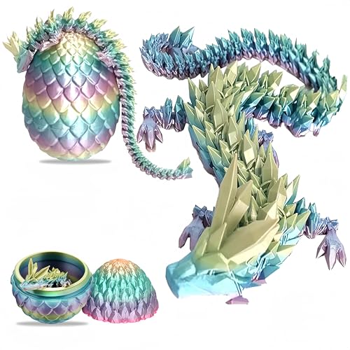 3D-Gedruckter Drache - Dracheneier mit Drache im Inneren, 3D-gedrucktes Zappelspielzeug, gelenkiges Kristalldrachen-Zappelspielzeug für Heim und Büro (Rainbow) von Zkgiftsdz
