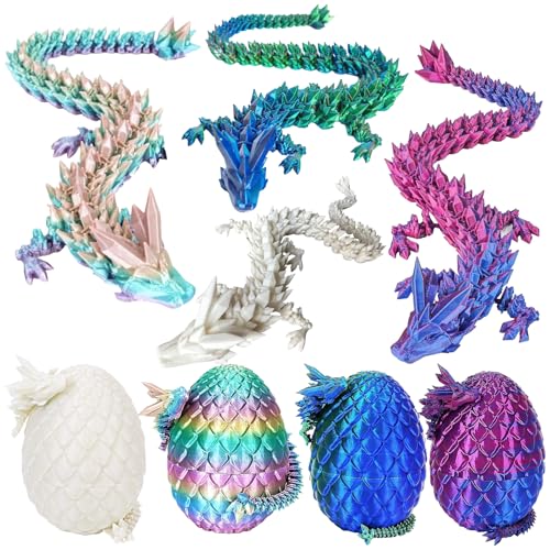 Zkgiftsdz 3D-Gedruckter Drache - Dracheneier mit Drache im Inneren, 3D-gedrucktes Zappelspielzeug, gelenkiges Kristalldrachen-Zappelspielzeug für Heim und Büro (4Pcs) von Zkgiftsdz