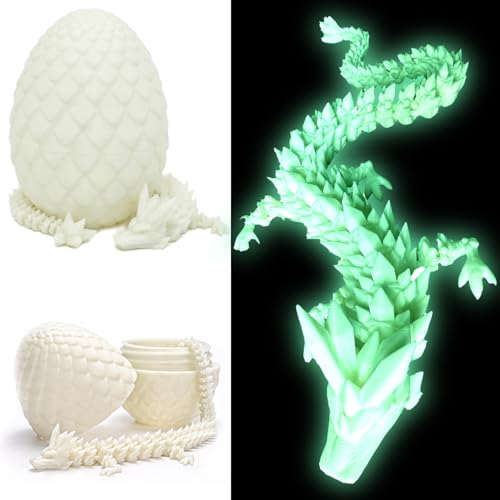 Zkgiftsdz 3D-Gedruckter Drache - Dracheneier mit Drache im Inneren, 3D-gedrucktes Zappelspielzeug, gelenkiges Kristalldrachen-Zappelspielzeug für Heim und Büro (White) von Zkgiftsdz