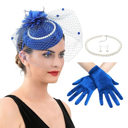 Zktfyshk 2025 Hut für Frauen, gefiederter Fascinator, Hut und Halskette, Ohrringe, Spitze, kurze Handschuhe, Set für Tee, Party, Hochzeit Zktfyshk 2025 Hut für Frauen, gefiederter Fascinator, Hut und Halskette, Ohrringe, Spitze, kurze Handschuhe, Set für Tee, Party, Hochzeit von Zktfyshk
