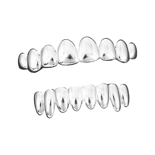 Zktfyshk Abnehmbares Hip-Hop-Grillz-Set für Partys, Konzerte, Kostüme, oben unten, 8 Zähne, silberfarben/goldfarben Zktfyshk Abnehmbares Hip-Hop-Grillz-Set für Partys, Konzerte, Kostüme, oben unten, 8 Zähne, silberfarben/goldfarben von Zktfyshk