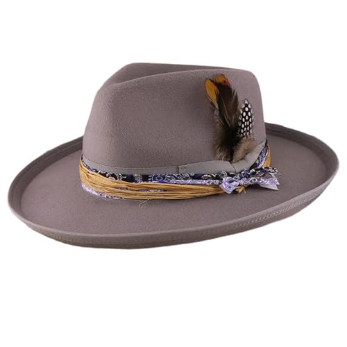 Zktfyshk Atmungsaktiver Fedora-Hut aus Holz mit gerollten Krempen, Federhut, für Damen und Herren, einzigartiges Cosplay-Party-Kopf-Zubehör von Zktfyshk