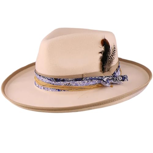 Zktfyshk Atmungsaktiver Fedora-Hut aus Holz mit gerollten Krempen, Federhut, für Damen und Herren, einzigartiges Cosplay-Party-Kopf-Zubehör von Zktfyshk