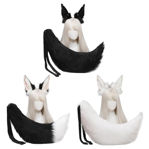 Zktfyshk Cosplay Pelztier Wolf Ohren Haarreifen Schwanz Set Metall Haarband Plüsch Kostüm Lange Kopfbedeckung für Halloween Zktfyshk Cosplay Pelztier Wolf Ohren Haarreifen Schwanz Set Metall Haarband Plüsch Kostüm Lange Kopfbedeckung für Halloween von Zktfyshk