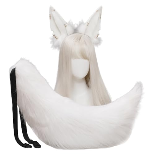 Zktfyshk Cosplay Pelztier Wolf Ohren Haarreifen Schwanz Set Metall Haarband Plüsch Kostüm Lange Kopfbedeckung für Halloween Zktfyshk Cosplay Pelztier Wolf Ohren Haarreifen Schwanz Set Metall Haarband Plüsch Kostüm Lange Kopfbedeckung für Halloween von Zktfyshk