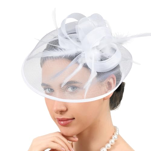 Zktfyshk Eleganter, gefiederter Tüll-Fascinator für Damen, eleganter Party-Kopfschmuck mit Netz-Detail für die Braut Zktfyshk Eleganter, gefiederter Tüll-Fascinator für Damen, eleganter Party-Kopfschmuck mit Netz-Detail für die Braut von Zktfyshk