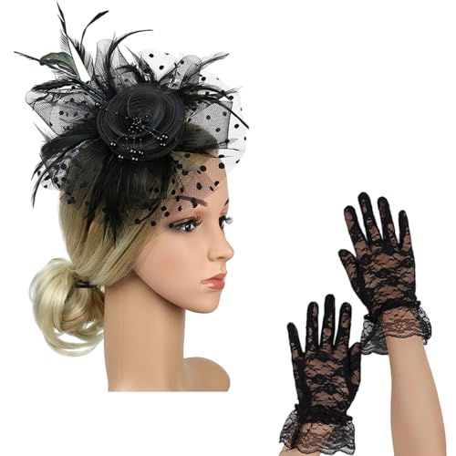 Zktfyshk Eleganter Spitzenschleier Fascinator Hut und Handgelenk Spitze Handschuhe Set Haarschmuck für Braut Hochzeit Vintage Teeparty Zktfyshk Eleganter Spitzenschleier Fascinator Hut und Handgelenk Spitze Handschuhe Set Haarschmuck für Braut Hochzeit Vintage Teeparty von Zktfyshk