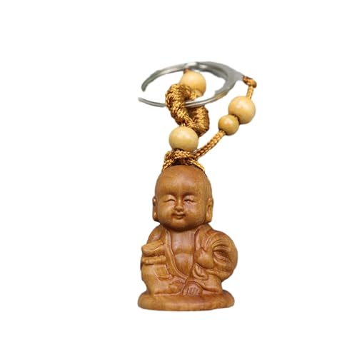 Zktfyshk Fengs Shui Buddha-Anhänger aus Pfirsichholz, Schlüsselanhänger mit Kette, Buddha-Statue symbolisiert von Zktfyshk