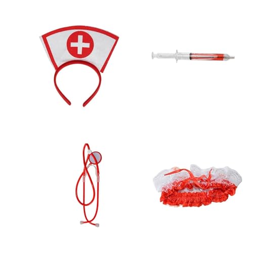Zktfyshk Halloween-Kostüm-Set, Cosplay, Krankenschwester, Stirnband, Stift, Stethoskop, Oberschenkel, Kette, Erwachsenenkostüm, Halloween-Zubehör von Zktfyshk