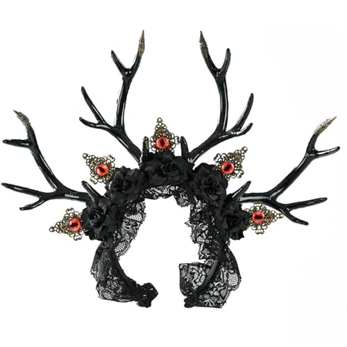 Zktfyshk Halloween Punk Hirschgeweih Stirnband mit dämonischen Augen Design Haarschmuck für Kostümpartys und Cosplay-Veranstaltungen von Zktfyshk